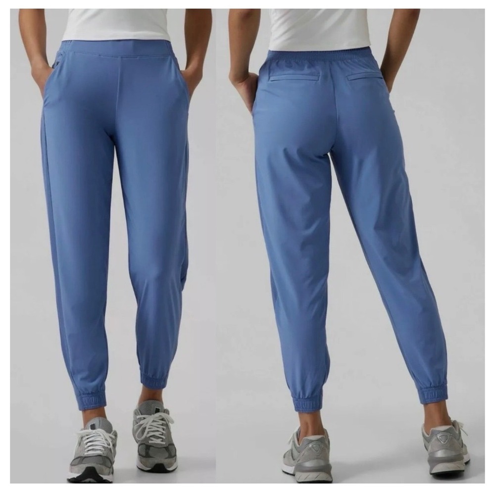 Athleta Brooklyn Jogger Blue Athletic Pants Women Sz 6 Ribbed Trim Zipper Pocket